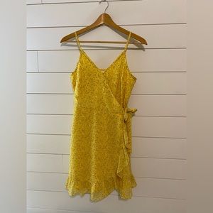 Yellow Tie Floral V-Neck Dress